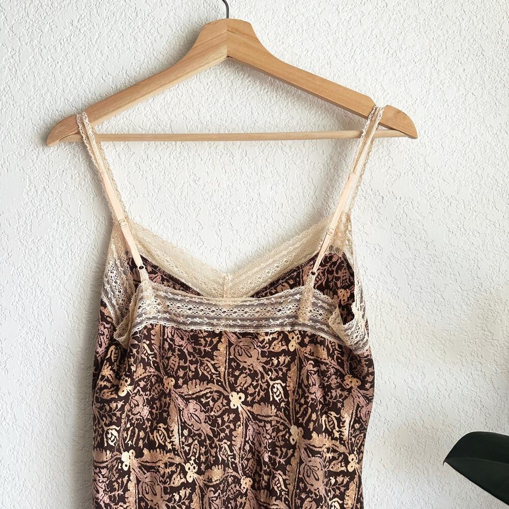 Gap 100% Silk Slip Small Paisley Lace Trim Fairy Romantic Brown/Ivory Y2K Sexy - Picture 5 of 9
